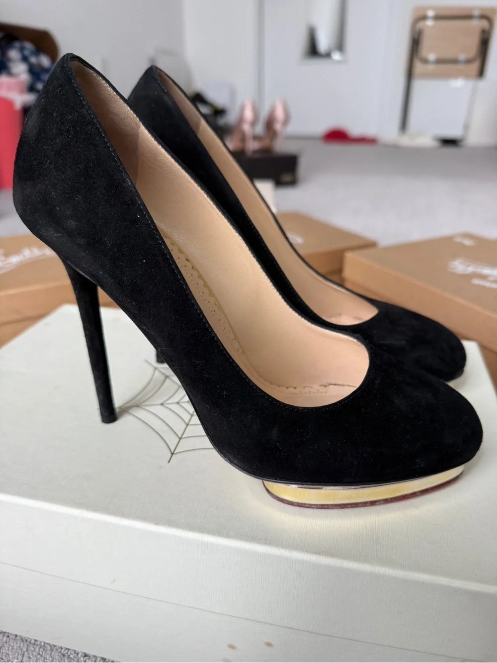 Charlotte Olympia Black Suede Pumps